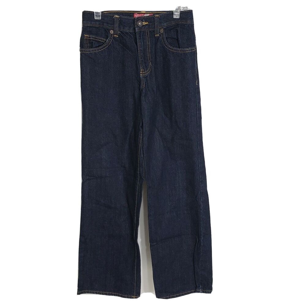 Old Navy Boys Jeans Regular Size 12 Slim Straight Adjustable Waist Dark Blue Was